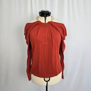 INC International Concepts Cold Shoulder Blouse Women's L Copper Penny NWT